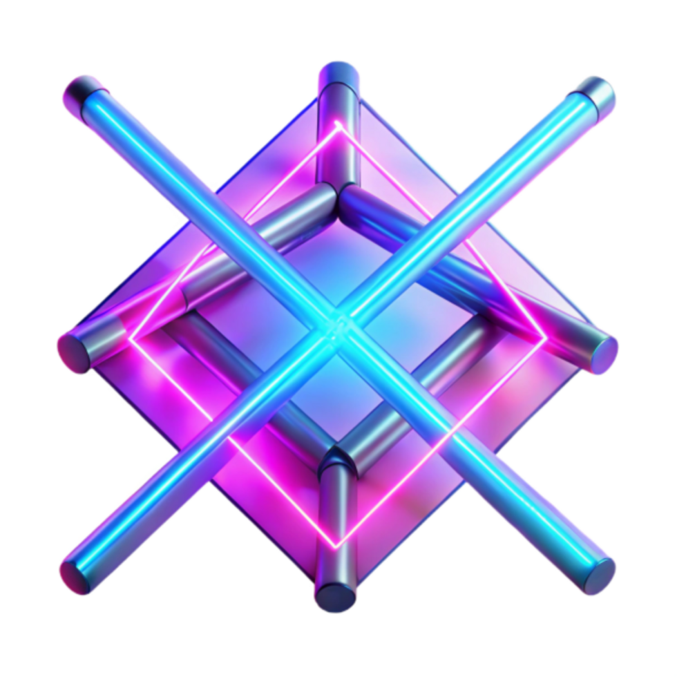 Neon Glow 3D Abstract Background Silver Metal Structure with Pink and Blue Light png