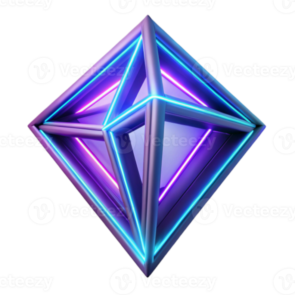 Neon Glow 3D Geometric Abstract Background Purple Blue Crystal png