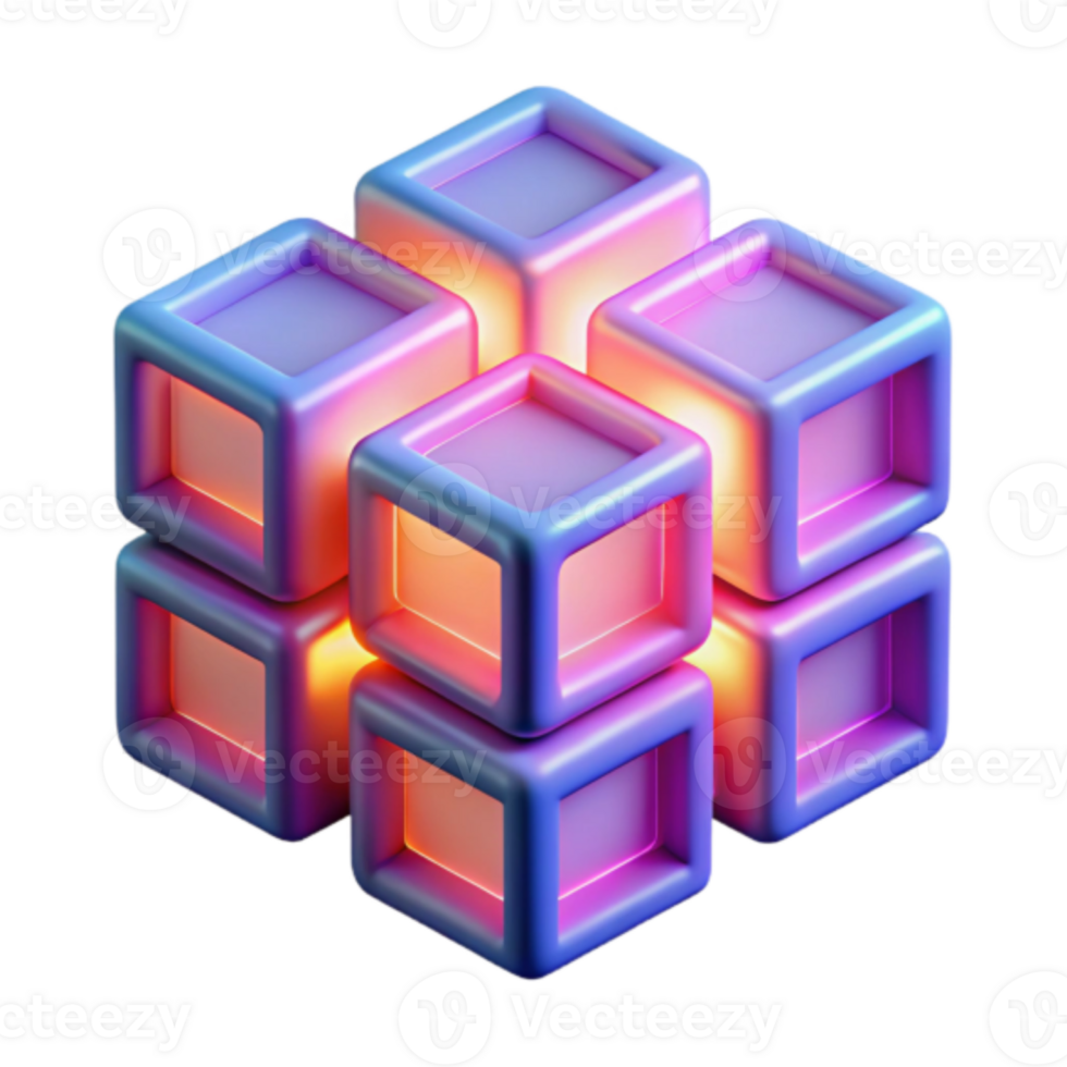 Glowing Cube Abstract 3D Render Interlocking Geometric Shapes png