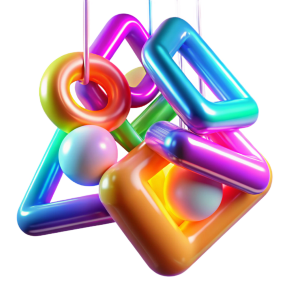 Vibrant 3D Render of Interlocking Geometric Shapes png