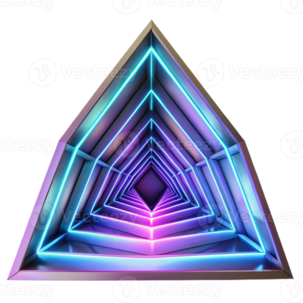 Triangular Neon Tunnel 3D Illustration Abstract Geometric Background with Vibrant Glowing Lines png