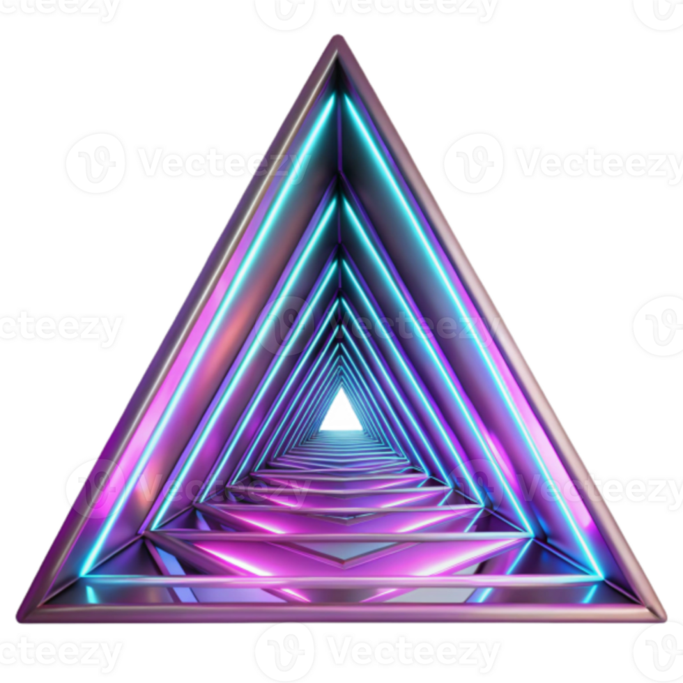 Neon Triangle Tunnel 3D Illustration Abstract Background of Pink and Blue Glowing Lines png