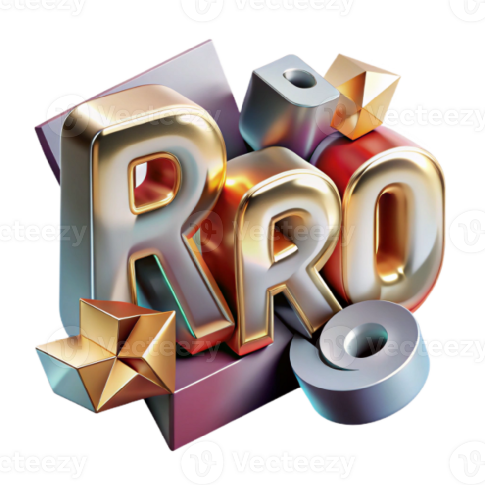 3D Render Gold and Silver RRO Letters Abstract Background Image png