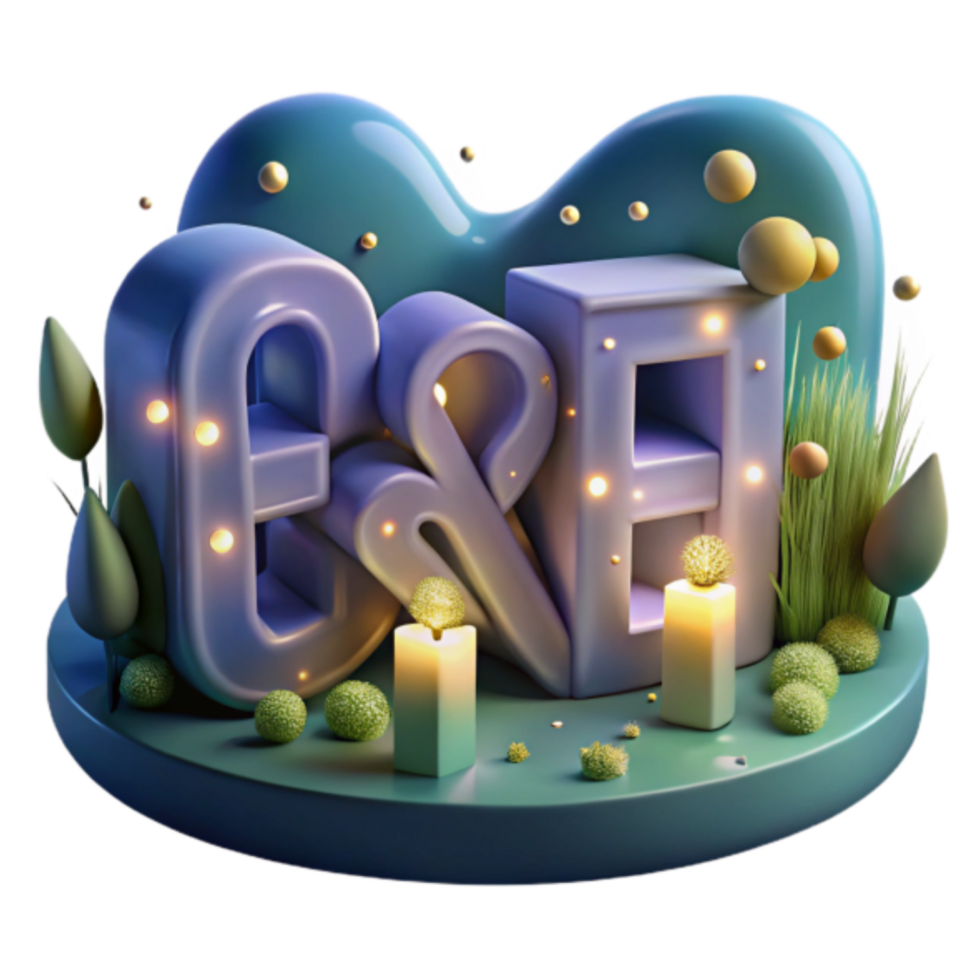 3D Render of EE Letters with Candles and Abstract Background png