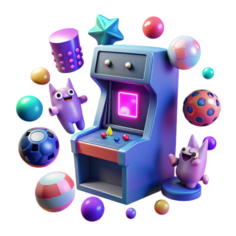 Retro Arcade Game Fun with Colorful 3D Characters png