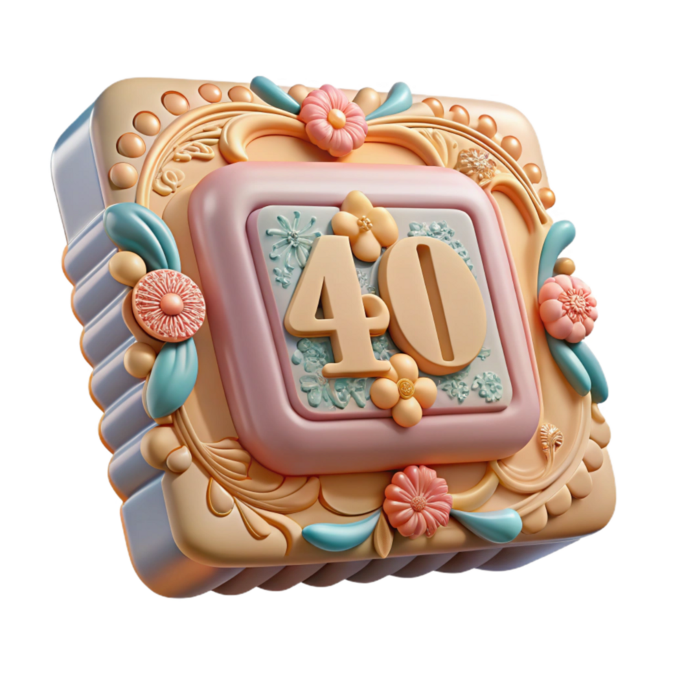 Floral 40th Anniversary Cake Design png