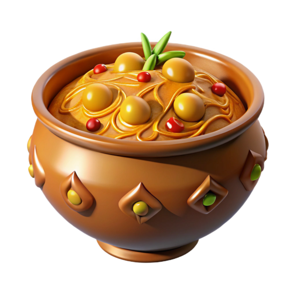 Golden Stew in Ornate Pot A Culinary 3D Render png