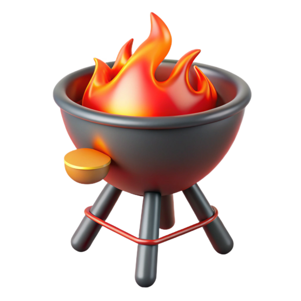 Flaming Grill 3D Render of a Charcoal Barbecue png