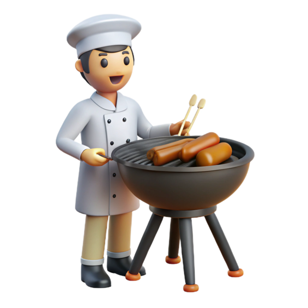 Chef Grilling Sausages A 3D Render png