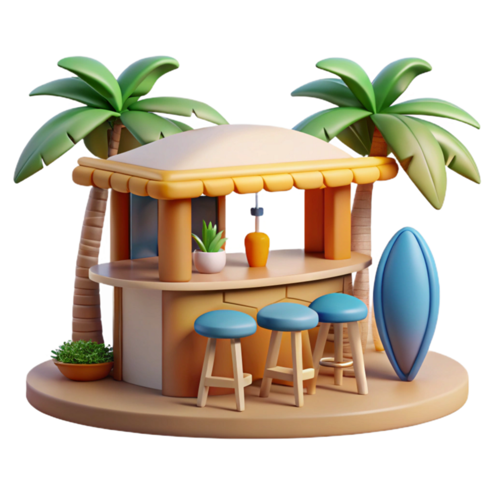 Tropical Beach Bar 3D Render Summer Vacation Vibes png