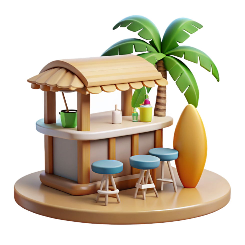 Beach Bar 3D Render Tropical Summer Scene png