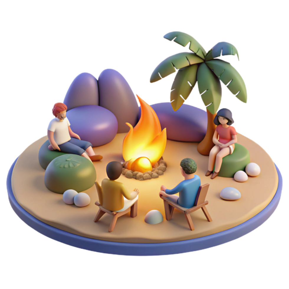 Tropical Beach Bonfire Friends Gather 'Round png