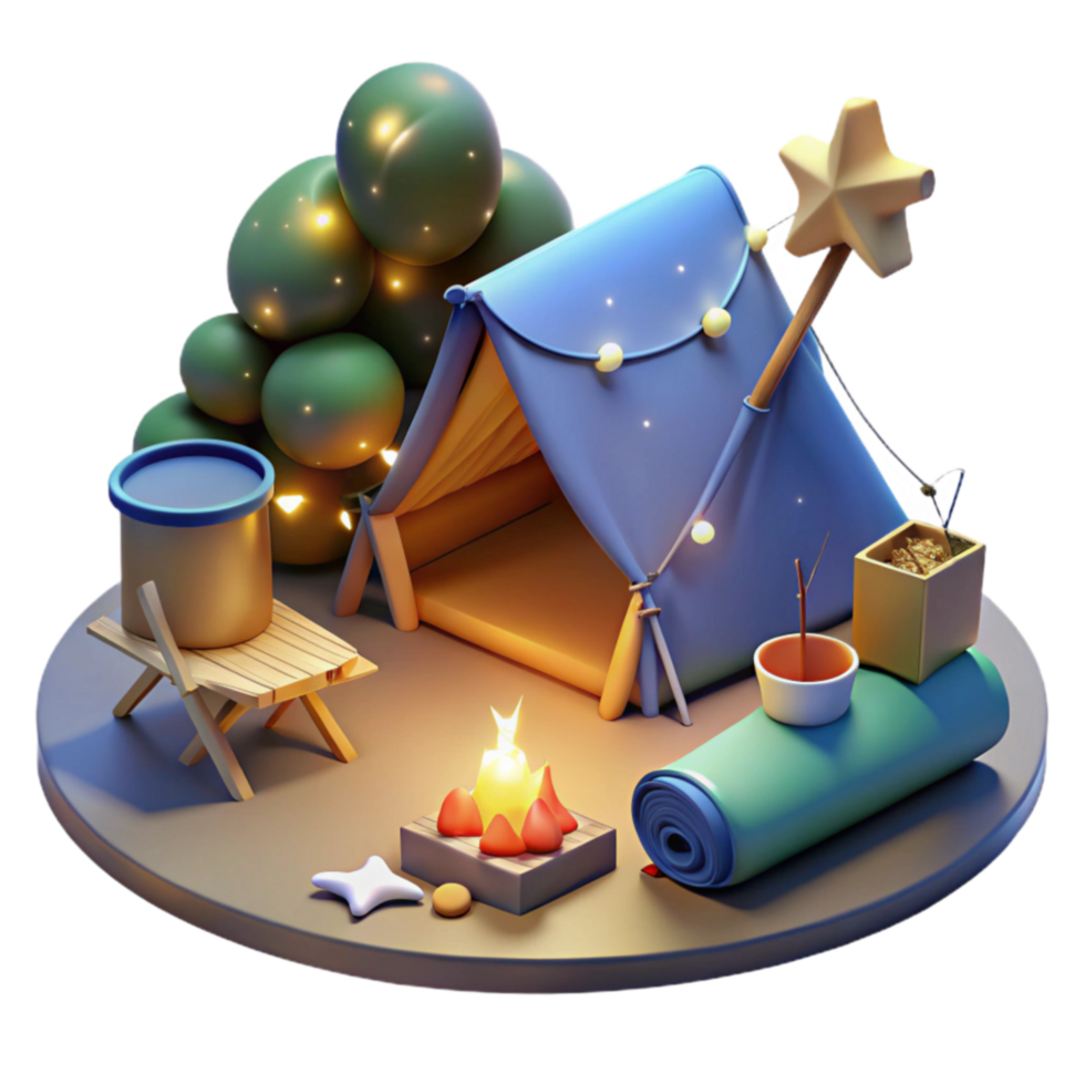 Enchanted Camping Nighttime Adventure Scene png