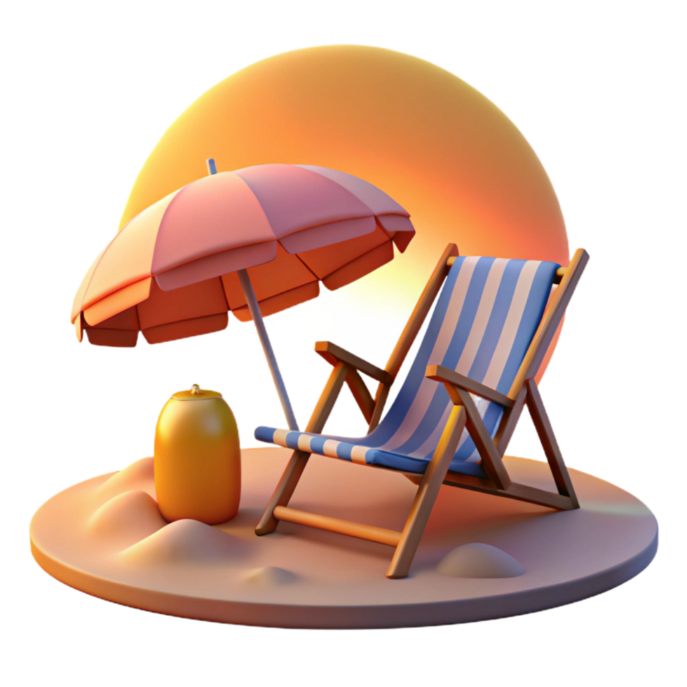 Sunset Beach Relaxation Chair, Umbrella, and Summer Vibes png