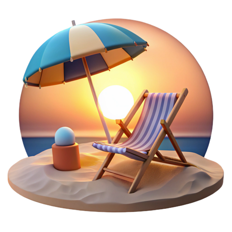 Sunset Beach Relaxation Chair, Umbrella, Ocean View png