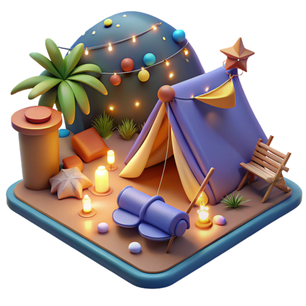 Enchanted Camping Nighttime Tent Scene png