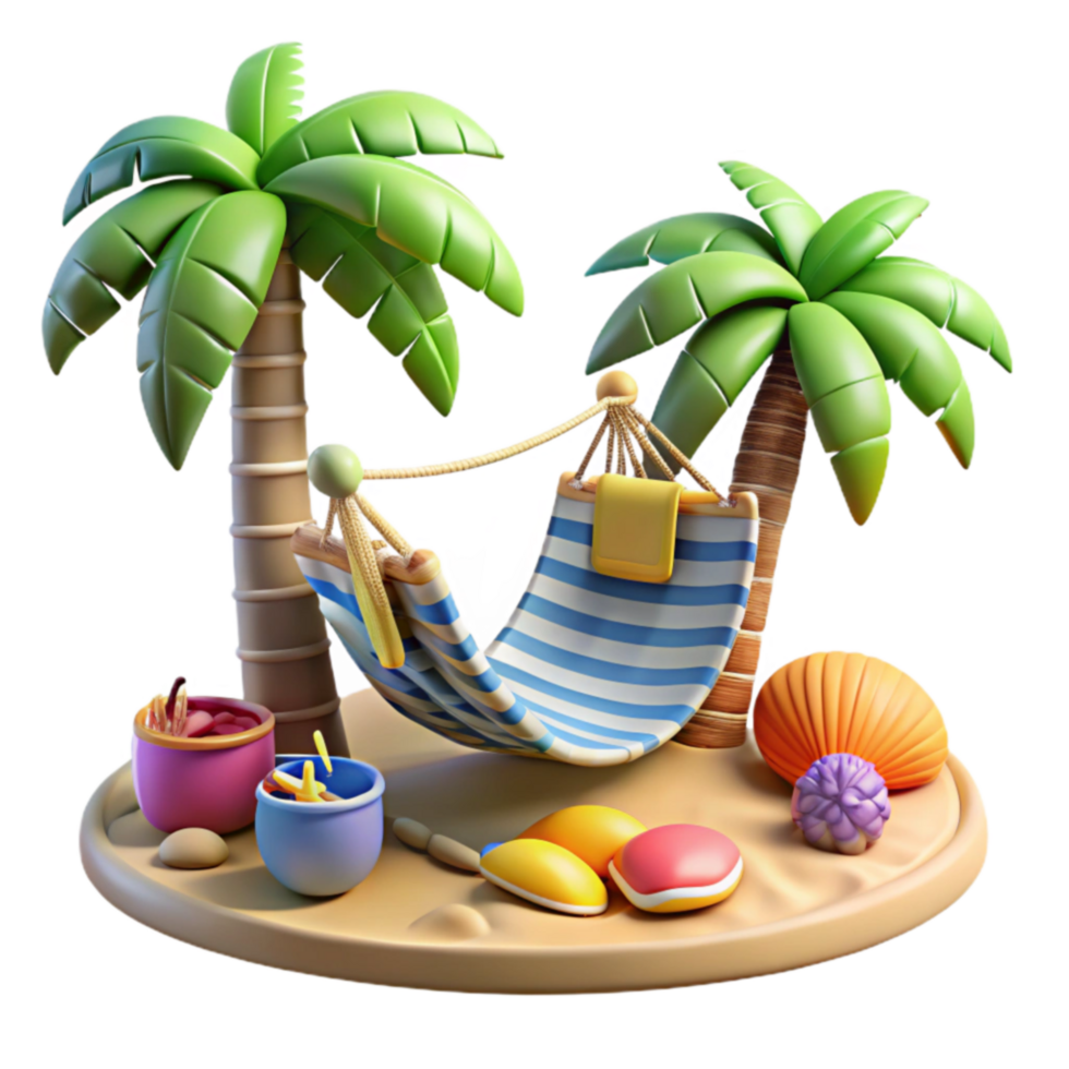 Tropical Hammock Relaxation Island Getaway 3D Render png