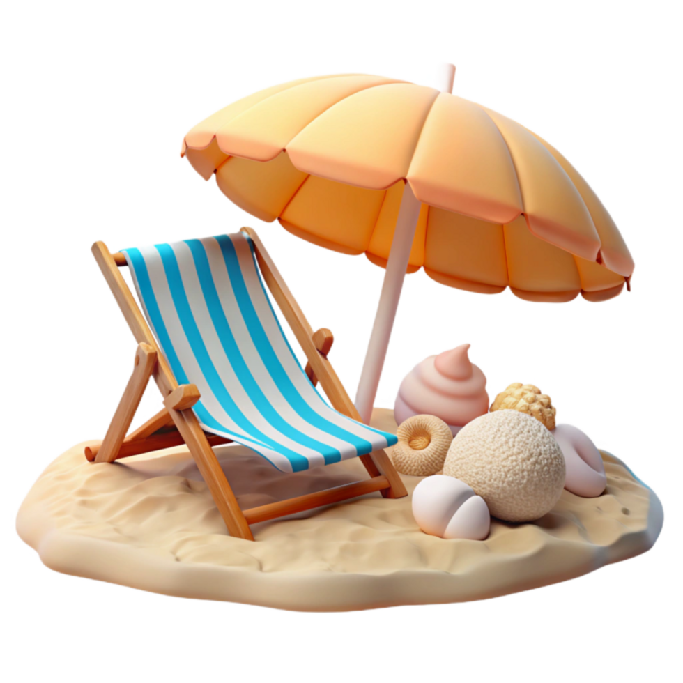 Beach Vacation Relaxing on the Sand with Umbrella and Chair png