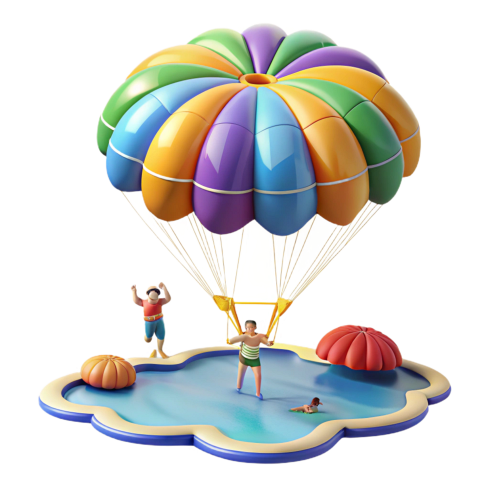 Rainbow Parachute Summer Fun Pool Party png