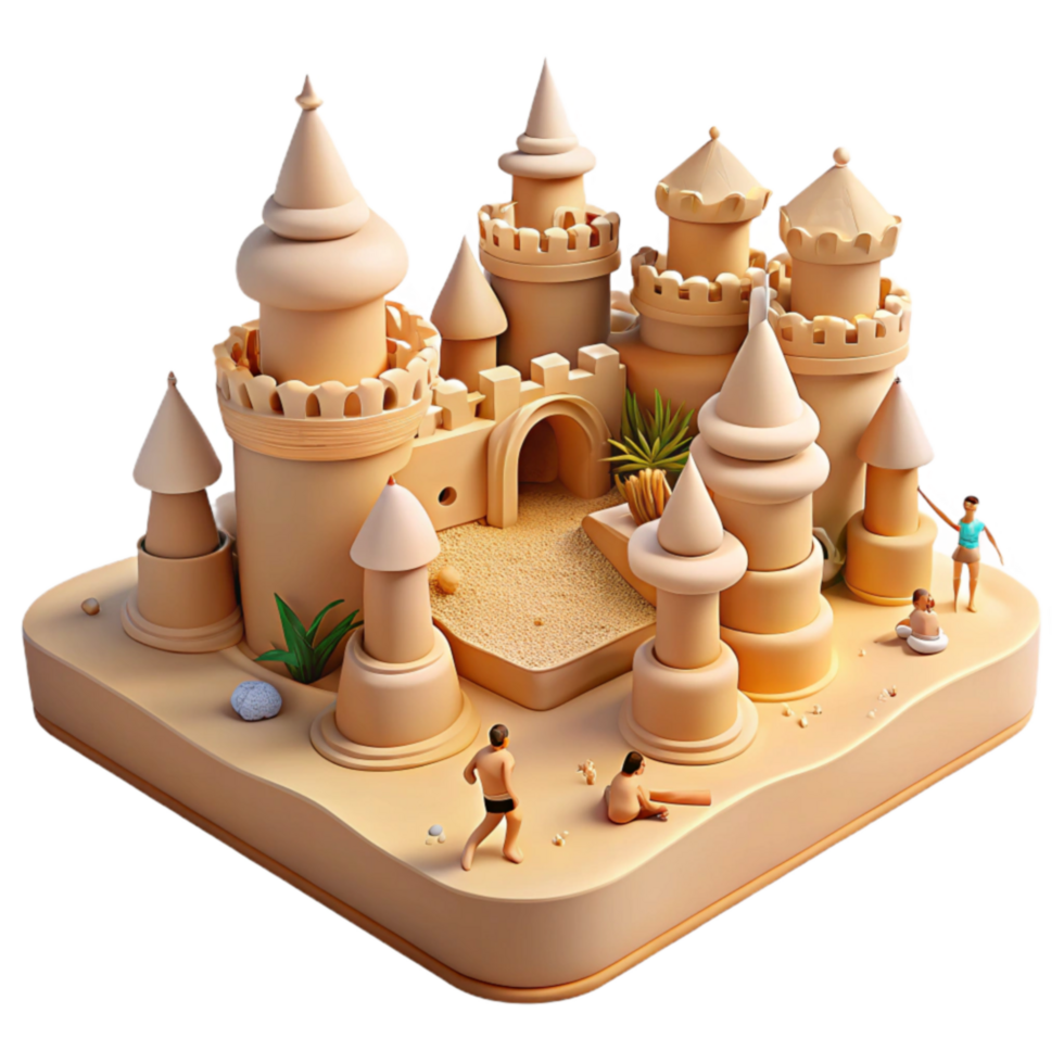 Summer Beach Sandcastle Scene Fun in the Sun png