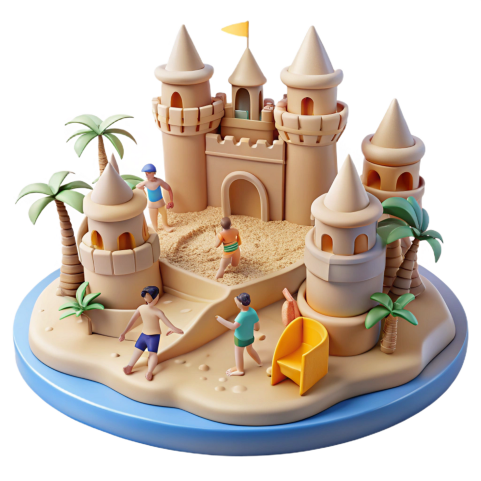 Sandcastle Fun Beach Vacation Scene with Kids png