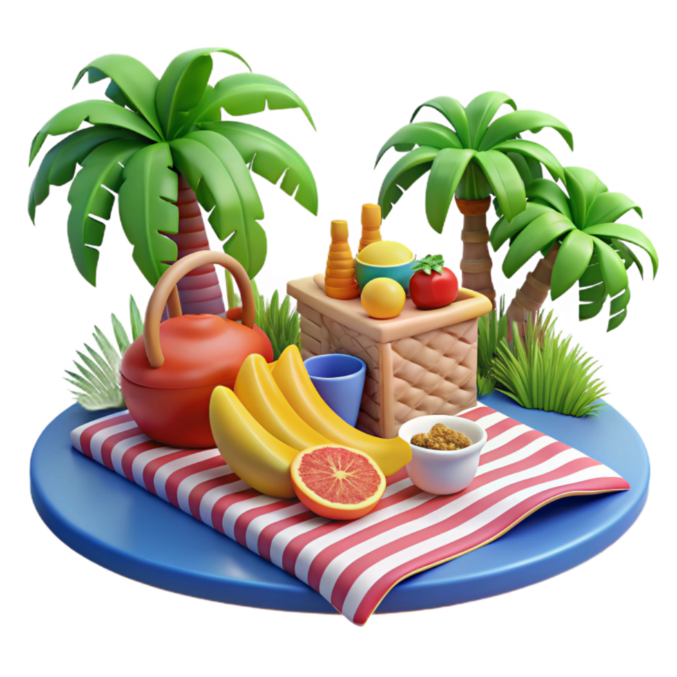 Tropical Picnic Scene 3D Render of Summertime Fun png