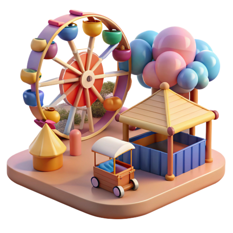 Amusement Park Fun Ferris Wheel, Cart, and Play Area png