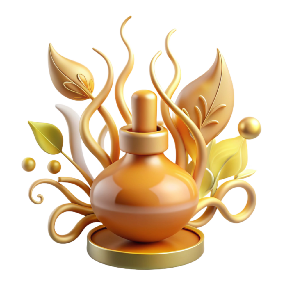 Golden Perfume Bottle with Floral Design png