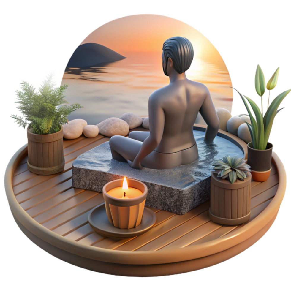 Tranquil Sunset Hot Spring Relaxation png