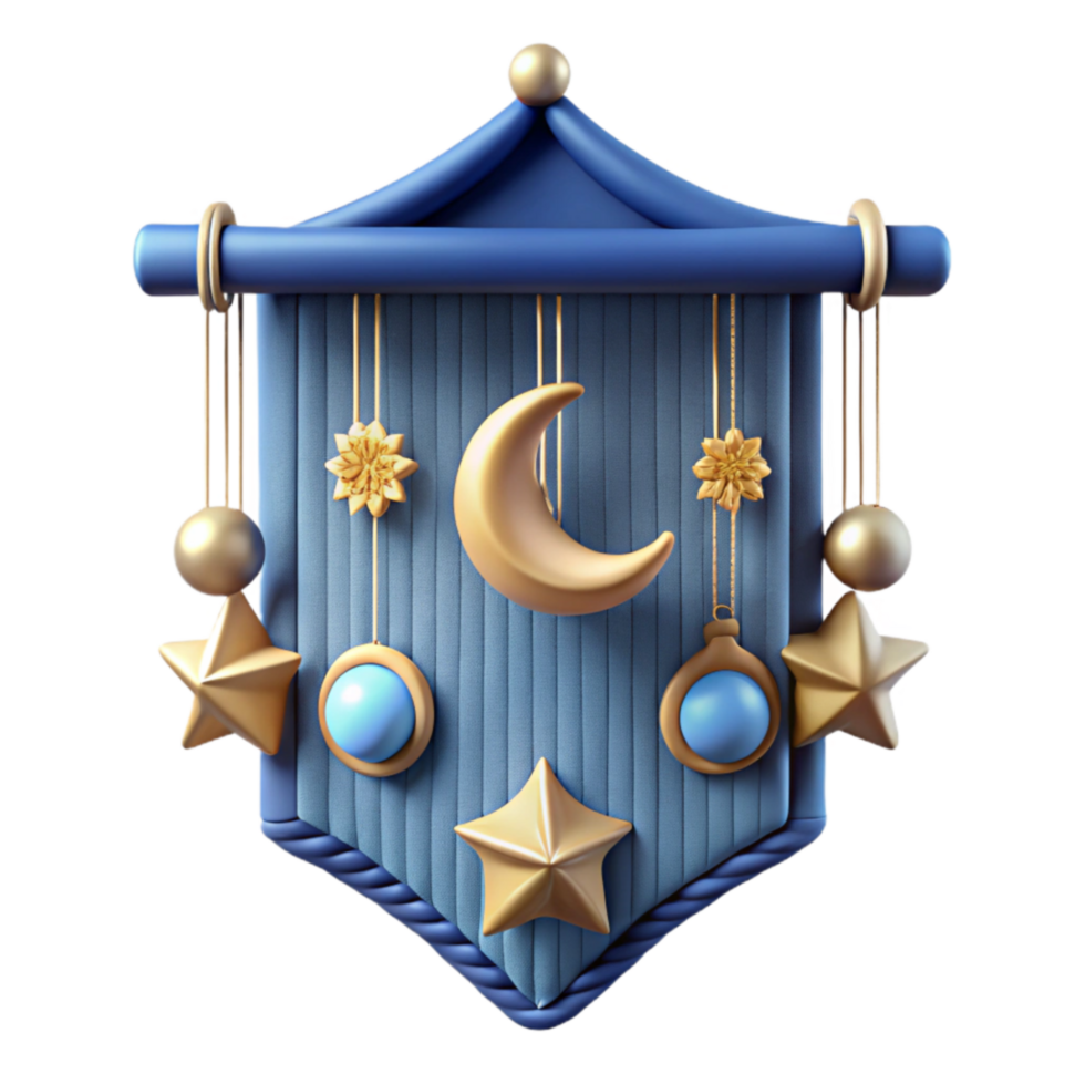 Celestial Night 3D Render of Moon, Stars, and Ornaments png