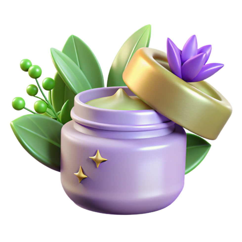 Herbal Face Cream Jar with Flower and Leaves png