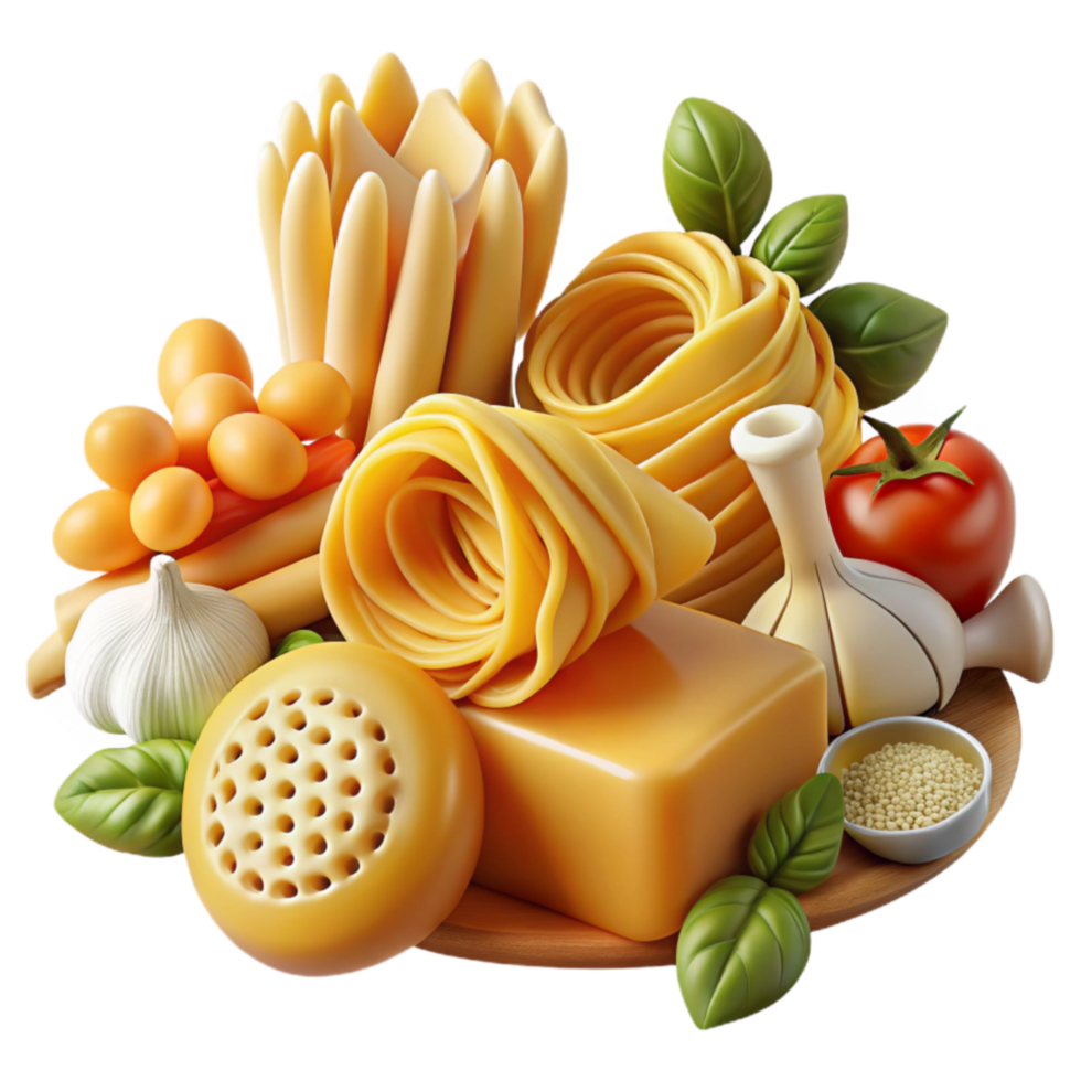 Pasta, Cheese, and Garlic A Culinary Delight png