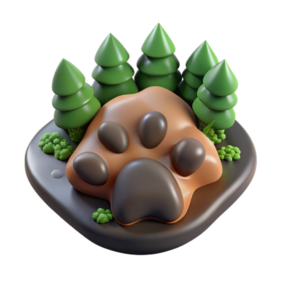 Paw Print in a Forest 3D Render png