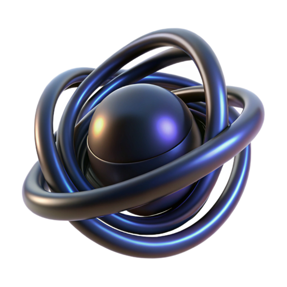 Abstract Sphere with Orbiting Rings 3D Render png
