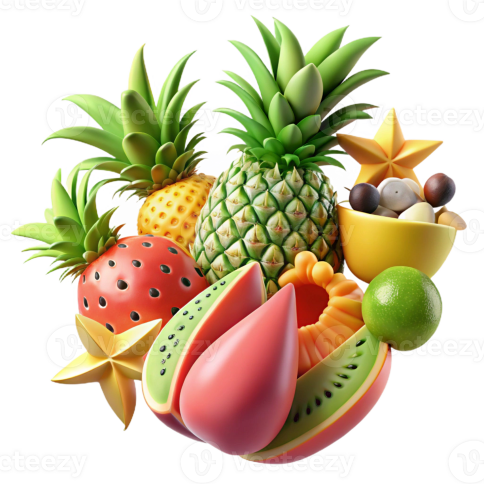Tropical Fruit Still Life Pineapple, Watermelon, and More png