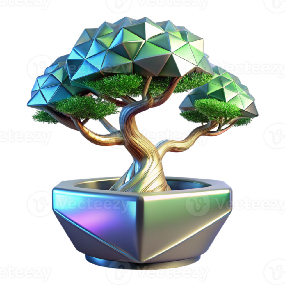 Geometric Bonsai A 3D Render of a Modern Tree png