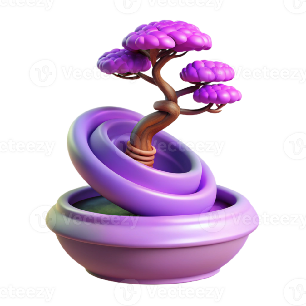 Purple Bonsai Tree in Abstract Pot 3D Render png