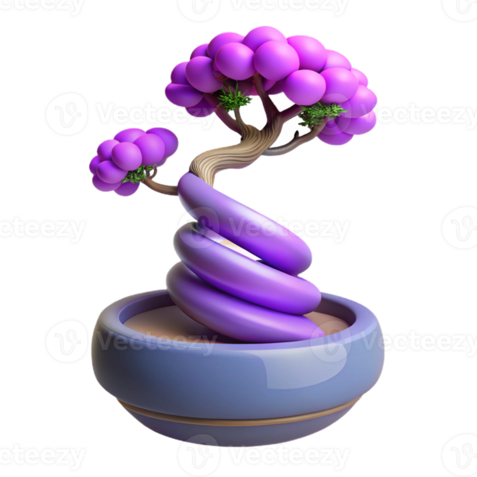 Abstract Purple Bonsai Tree in Pot 3D Render png
