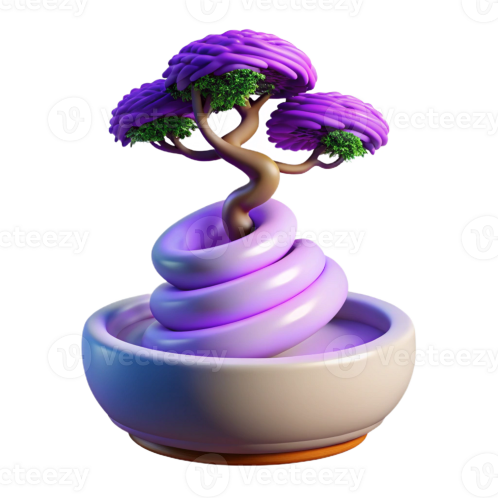 Abstract Bonsai Tree in Pot 3D Render png