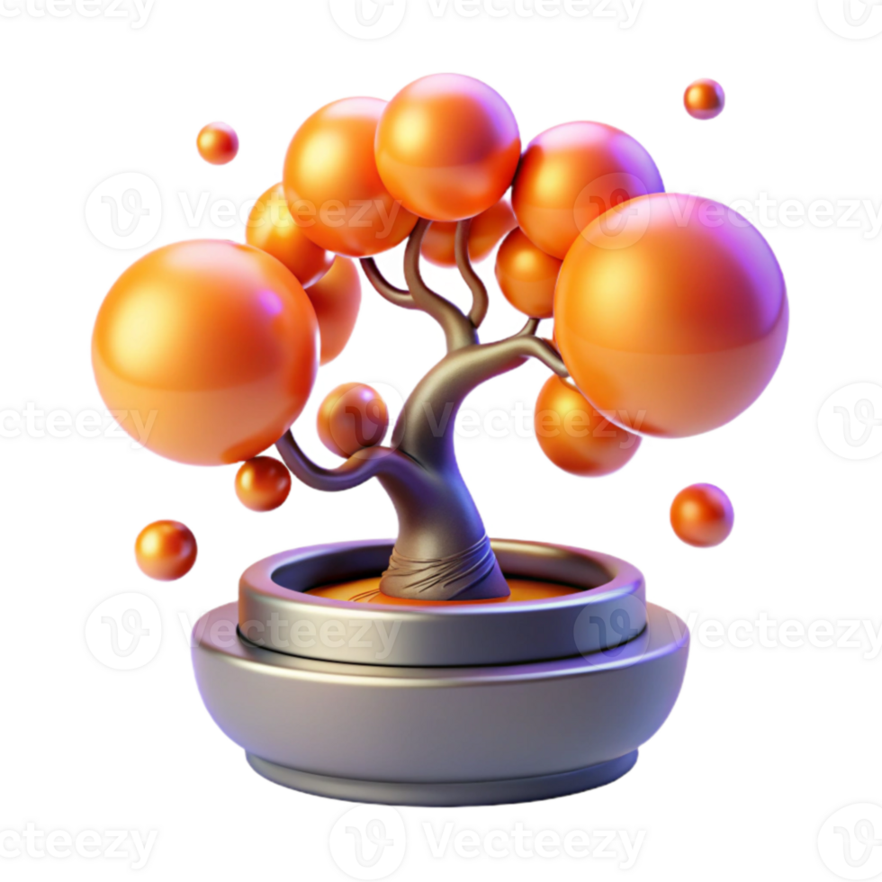 Abstract Bonsai 3D Render of Spherical Tree png