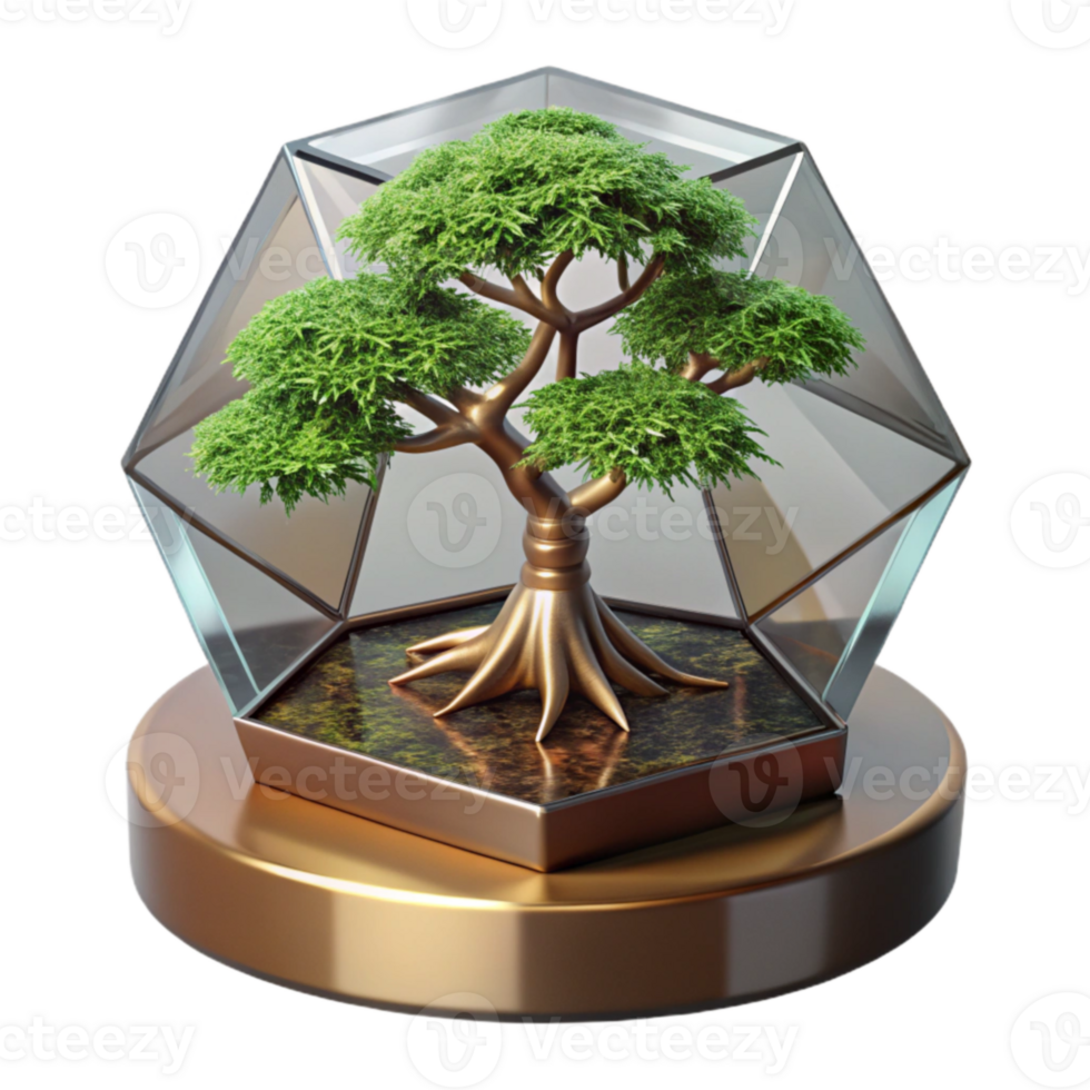 Geometric Bonsai Tree in Glass Terrarium png