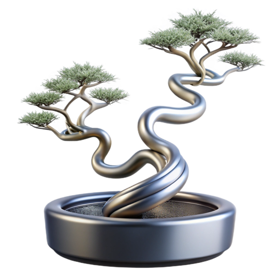 Abstract Bonsai Metal Tree Sculpture in Pot png