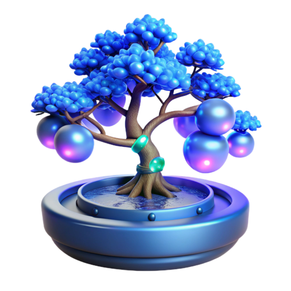 Glowing Bonsai 3D Render of Abstract Tree png