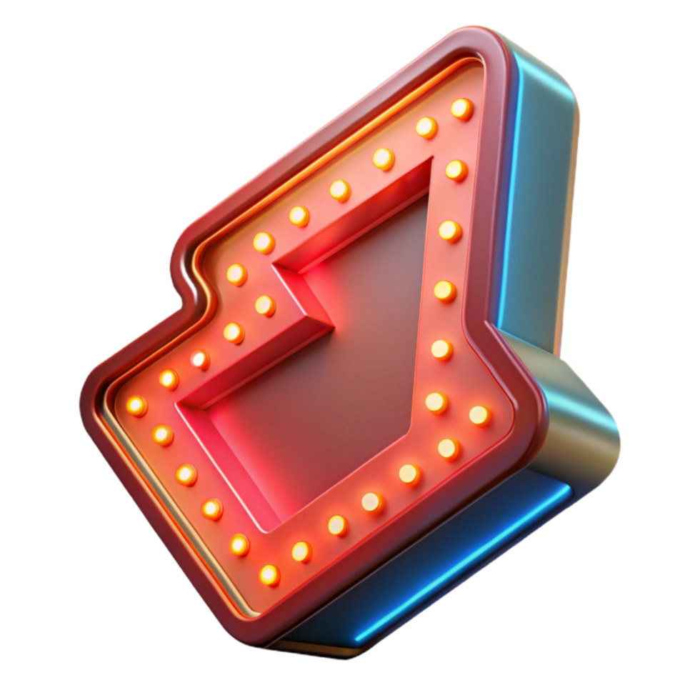 Glowing Arrow Sign 3D Render of Neon Directional Light png