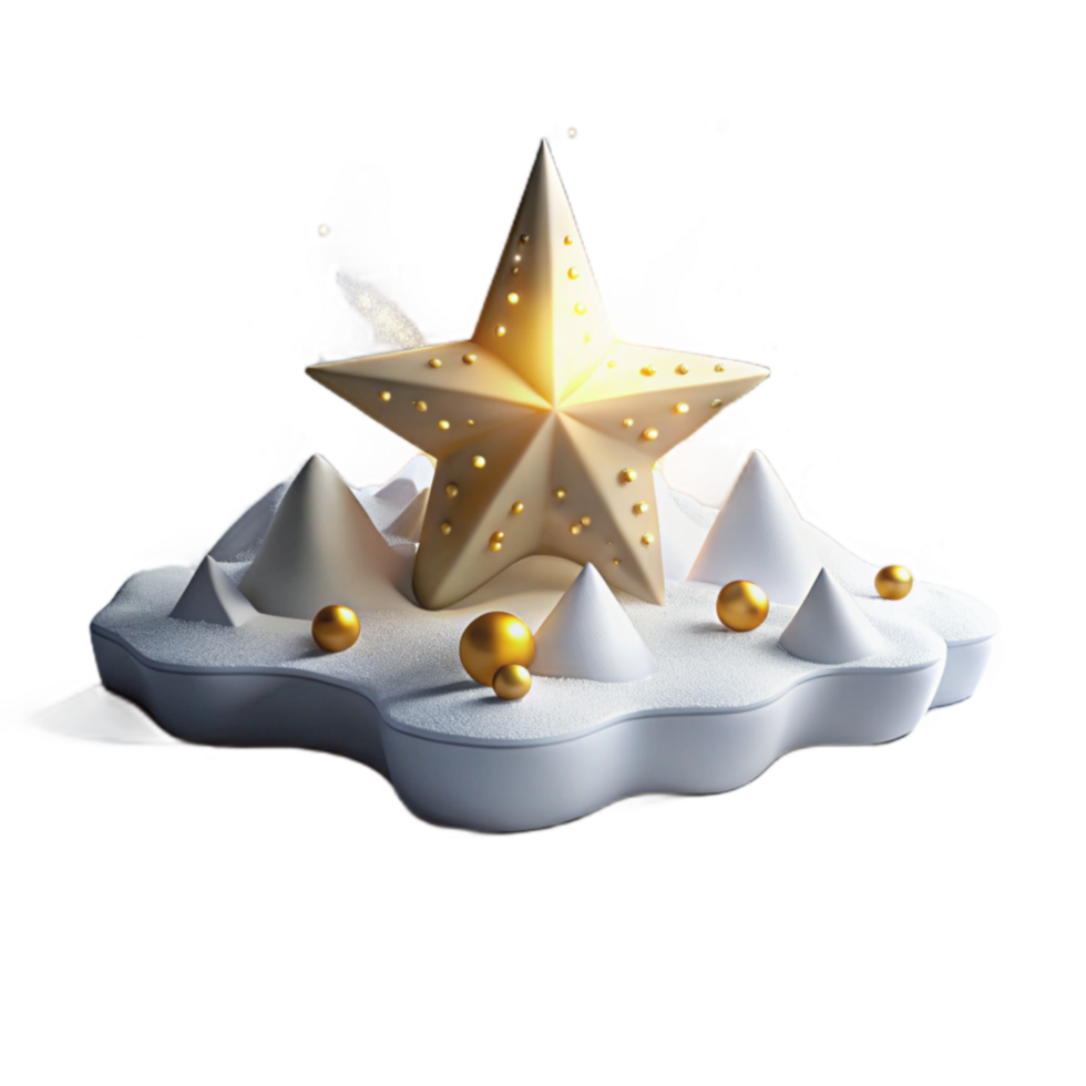 Golden Star on Snowy Landscape Festive 3D Render png