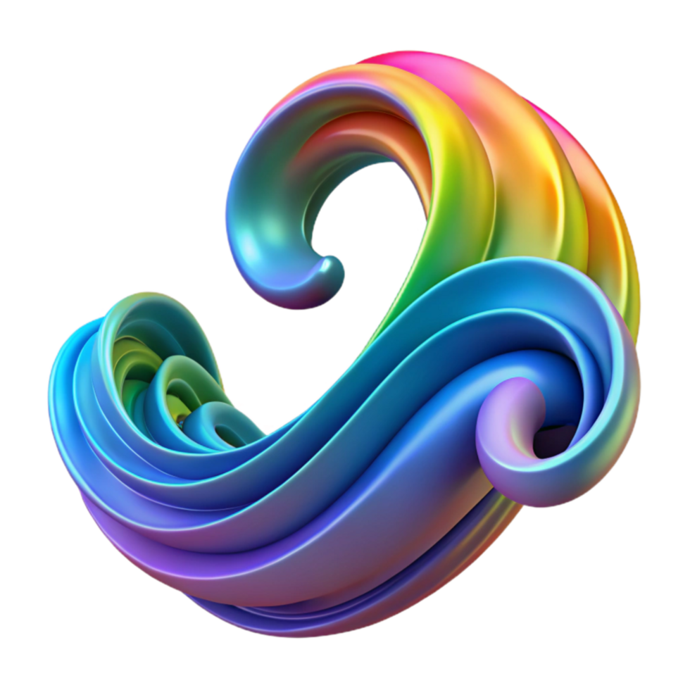 Abstract Rainbow Swirl 3D Render of Colorful Waves png