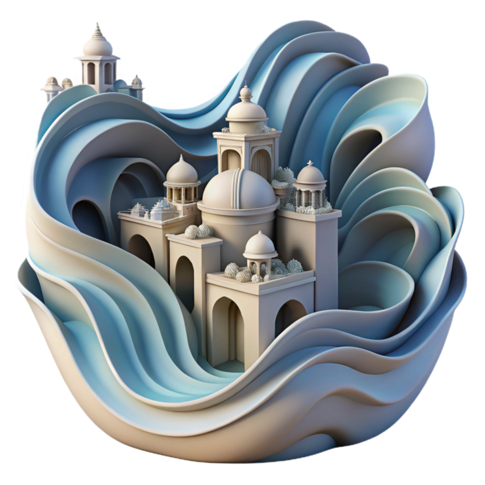 Abstract Architectural Waves 3D Render of Domes and Arcades png