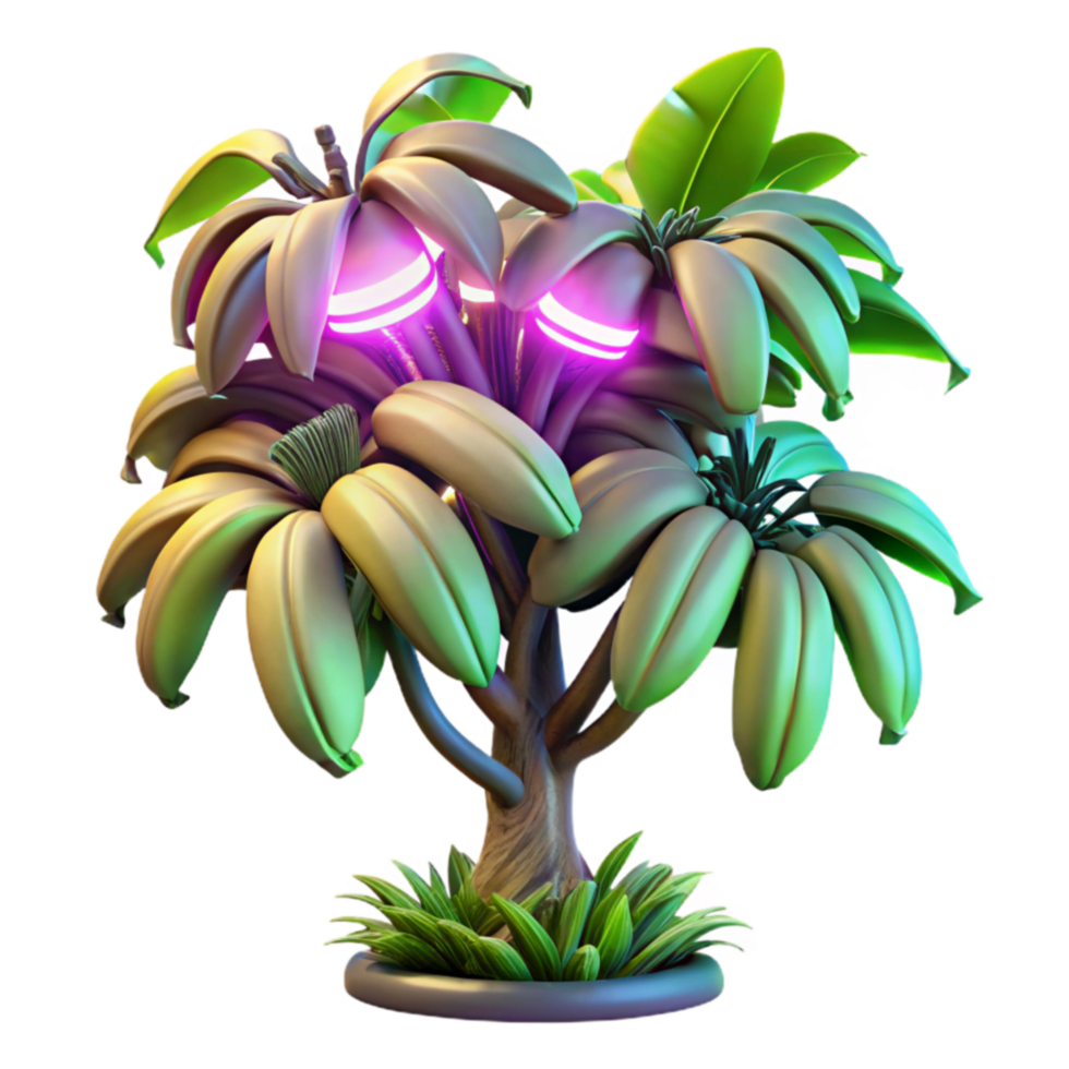 Neon Banana Tree Tropical 3D Render png