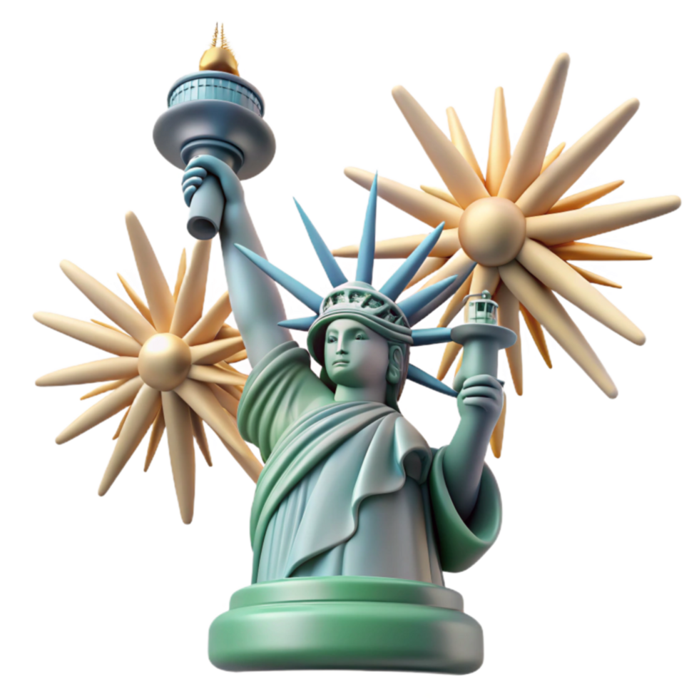 Liberty Statue, Fireworks, Celebration, 3D Render png