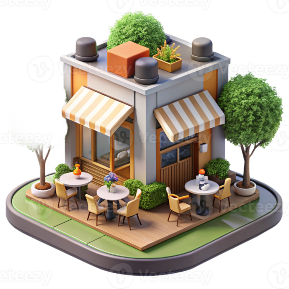 Charming Outdoor Cafe Patio Design, 3D Render png